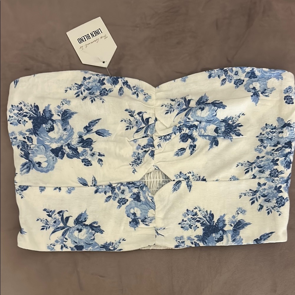 White Blue Sleeveless Bustier Crop Top